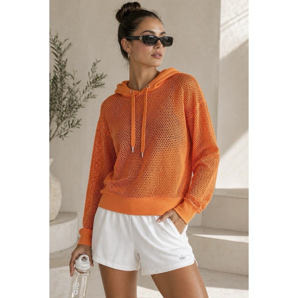 Lauren Ralph Lauren Hoodie Wmns Sz L Orange Lightweight Perforated Mesh Pullover